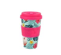 IDRINK® - RPET Coffee Cup with Flip Up Silicone Cap, Easy to Carry 435 ml, Recycled Plastic Takeaway Mug 8.6 x 8.7 x 15 cm Ergonomic 435 ml (Tropical)