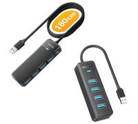 iDsonix 4 Port USB 3.0 Hub(180cm) with 4-Port USB Hub 3.0(15cm), 5Gbps Multiport Adapter Portable Travel, USB Splitter for MacBook, Laptop,PC, USB Flash Drives, Mobile HDD