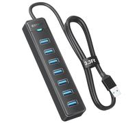 iDsonix 7 Port USB 3.0 Hub with 3.3Ft Extended Long Cable, USB Extension Cable Hub 5Gbps Data, 5V 3A Type-C Port, USB Splitter Multiport Adapter for Desktop, Laptop, PC, Mouse, Keyboard, Flash Drive
