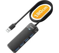iDsonix USB 3.0 Hub w/Extended 180cm Long Cable, 4 Port USB Hub 3.0 Ultra Slim USB Splitter Multi USB Port adapter, USB Extension Hub Multiport Adapter for Laptop,PC,MacBook,USB Flash Drives, Black
