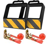IDSWorld Jack Pallet Truck Stop Wheel Chock Heavy Duty Rubber Stopper For Safe Warehouse Moving Cargo Delivery Trucks Anti-skid Warning Tape With Rachet 10.5ft Tiedowns Strap (2 Pack)