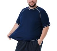 Idtswch Men's Large Sizes Plus Size Swimming Shirt Rash Guard Men's Protection Beach T-Shirt Short Sleeve, navy, 7XL
