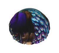 idubi Purple Peacock shower caps with a double layer of, hold your hair well whether using them while showering or taking bath.