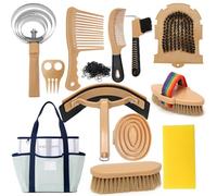 IDUNSEED 13 Piece Horse Grooming Kit with 12 Accessories and 1 Storage Bag, Horse Grooming Series, Yellow, Horse Brushes for Horses, Bristle Brushes, Horse Grooming Accessories