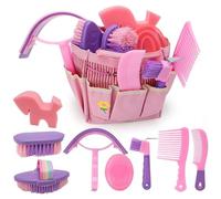 IDUNSEED 9 Piece Cleaning Tool for Horses Children with 8 Accessories and 1 Storage Bag, Horse Care Series, Pink Purple, Horse Brushes for Horses, Bristle Brushes, Horse Grooming Accessories