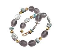 IDUTQUMW 17x22mm Cultured White Pearl Blue Larimar 17x24mm Rose Quartz Choker Necklaces