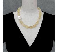 IDUTQUMW 17x25mm Cultured White Baroque Pearl 12x16mm Yellow Lemon Quartz Choker Necklace Designer