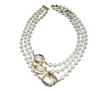 IDUTQUMW 3 Strands 18''-21'' 9-10MM White Freshwater Pearl Gold Plated Keshi Pearl Necklace classic style for women