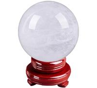 IDUTQUMW White Calcite Crystal Ball Quartz Sphere with Wooden Base for,Decorative Feng Shui Orb for Home Office and Balancing,13cm