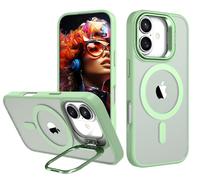 IDweel for iPhone 16 Plus Case with Built-in Camera Stash Stand, Compatible with MagSafe,Slim Fit & Lightweight,Magnetic Hard Back Soft Edge Scratch-Resistant Flexible Shockproof Cover,Clear Green