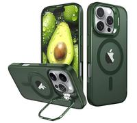 IDweel for iPhone 16 Pro Max Case with Built-in Camera Stash Stand, Compatible with MagSafe, Slim Fit & Lightweight, Magnetic Hard Back Soft Edge Anti-Yellow Sturdy Flexible Shockproof Cover,Green