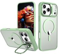 IDweel for iPhone Pro Case with Built-in Camera Stash Stand, Compatible with MagSafe,Slim Fit & Lightweight,Magnetic Hard Back Soft Edge Scratch-Resistant Flexible Shockproof Cover,Clear Green