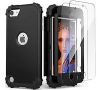 IDweel for iPod Touch 7th Generation Case with 2 Screen Protectors, Hybrid 3 in 1 Shockproof Slim Heavy Duty Hard PC Cover Soft Silicone Bumper Full Body Case for iPod Touch 5/6/7th Gen, Black
