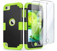 IDweel iPod Touch Case with 2 Screen Protectors, iPod 6 & 5 Case, 3 in 1 Hard PC Case + Silicone Shockproof for Kids Heavy Duty Hard Case Cover for 2019 iPod Touch 7th/6th/5th Gen, Black+Green