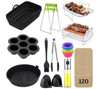 IDyfodol Air Fryer Accessories, 12 Pcs for Ninja Foodi AF300UK, AF400UK & Other 7.6L-9.5L Dual Zone Air Fryers, Including Silicone Air Fryer Liners, Grill, Glove, Spatula, Brush, Silicone Tong