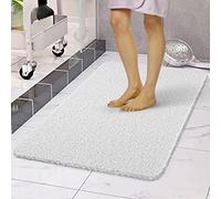 Idyfodol Loofah Shower Mat Non Slip Anti Mould 60x40 cm With Shower Puff PVC Machine Washable Bath Mats for Inside Outside Rectangular (White, Medium)