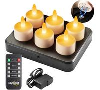 idyl light Rechargeable Tea Lights Candles with Remote Timer, 100 Hours Flameless Flickering Candles with Charging Base Waterproof for Votive,Centerpiece,Wedding,Halloween,Christmas,6 Pack