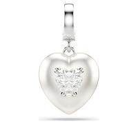 Idyllia charm, Mixed cuts, Pearl-coloured coating, Heart, White, Rhodium plated