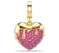Idyllia charm, Round cut, Heart, Pink, 18K gold finish