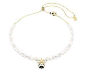 Idyllia choker, Crystal pearl, Mixed cuts, Bee, White, 18K gold finish
