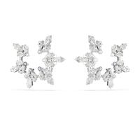 Idyllia clip earrings, Mixed cuts, Snowflake, White, Rhodium plated