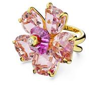 Idyllia cocktail ring, Flower, Pink, 18K gold finish