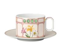 Idyllia combi cup with saucer, Porcelain, Crystal print motif, bouquet, Multicoloured