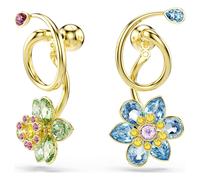 Idyllia drop earrings, Asymmetrical design, Mixed cuts, Flower, Multicoloured, 18K gold finish