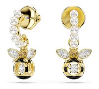 Idyllia drop earrings, Crystal pearl, Mixed cuts, Bee, Multicoloured, 18K gold finish