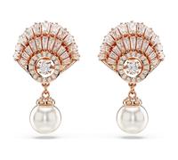 Idyllia drop earrings, Crystal pearl, Shell, White, 18K rose gold finish