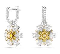 Idyllia drop earrings, Flower, Yellow, Rhodium plated