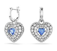 Idyllia drop earrings, Heart, Blue, Rhodium plated