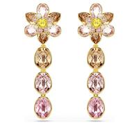 Idyllia drop earrings, Mixed cuts, Flower, Multicoloured, 18K gold finish