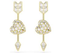 Idyllia drop earrings, Mixed cuts, Heart with arrow, White, 18K gold finish