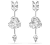 Idyllia drop earrings, Mixed cuts, Heart with arrow, White, Rhodium plated