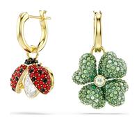 Idyllia drop earrings, Set (3), Ladybird, clover, strawberry, Multicoloured, 18K gold finish
