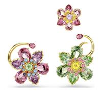 Idyllia ear cuff, Set (3), Asymmetrical design, Mixed cuts, Flower, Multicoloured, 18K gold finish