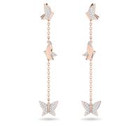 Idyllia Lilia drop earrings, Butterfly, Long, White, 18K rose gold finish