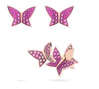 Idyllia Lilia stud earrings, Set (3), Butterfly, Pink, 18K rose gold finish