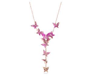 Idyllia Lilia Y necklace, Butterfly, Pink, Rose gold-tone plated