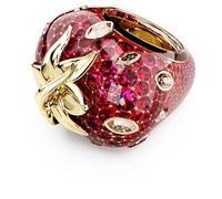 Idyllia motif ring, Mixed cuts, Strawberry, Red, Gold-tone plated