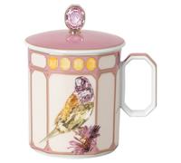 Idyllia mug, Porcelain, Crystal print motif, finch, Pink