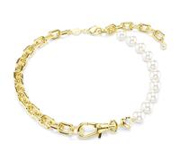 Idyllia necklace, Crystal pearl, White, 18K gold finish