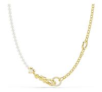 Idyllia necklace, Crystal pearl, White, 18K gold finish