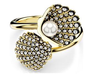 Idyllia open ring, Crystal pearl, Shell, White, Gold-tone plated