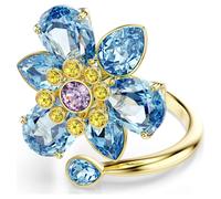 [Official] [Swarovski] Idyllia Open Ring, Mixed Cut, Flower, Blue, Gold Tone Plating, Crystal, No Gemstone