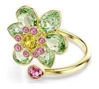 Swarovski Idyllia open ring, Mixed cuts, Flower, Green, Gold-tone plated