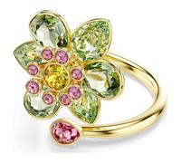 Swarovski Idyllia open ring, Mixed cuts, Flower, Green, Gold-tone plated