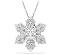 Idyllia pendant and brooch, Mixed cuts, Snowflake, White, Rhodium plated