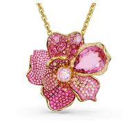 Idyllia pendant and brooch, Pavé, Flower, Pink, 18K gold finish
